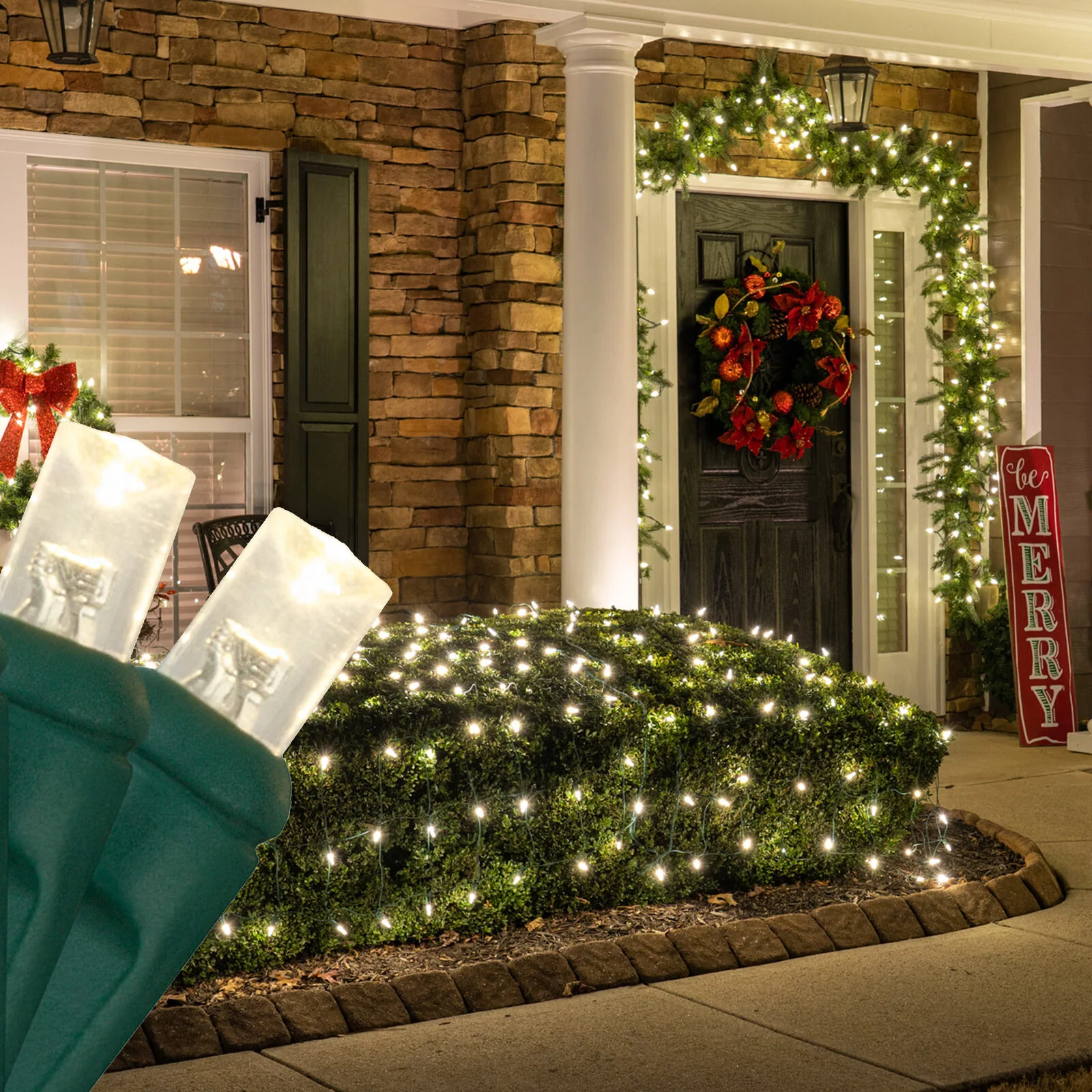 4' x 6' Warm White 5mm LED Christmas Net Lights, 100 Lights, Green Wire - Wintergreen Lighting® 85472
