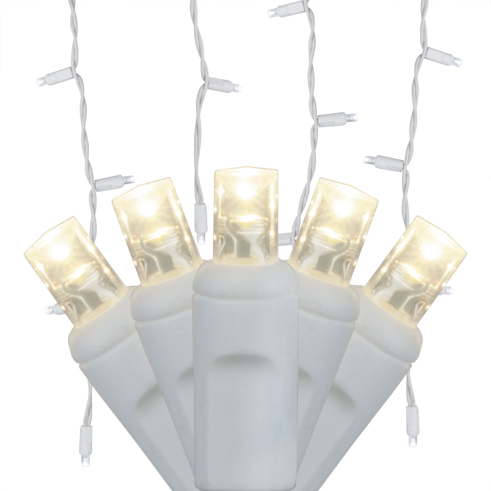 70 Warm White 5mm LED Icicle Lights, White Wire - Wintergreen Lighting® 85686