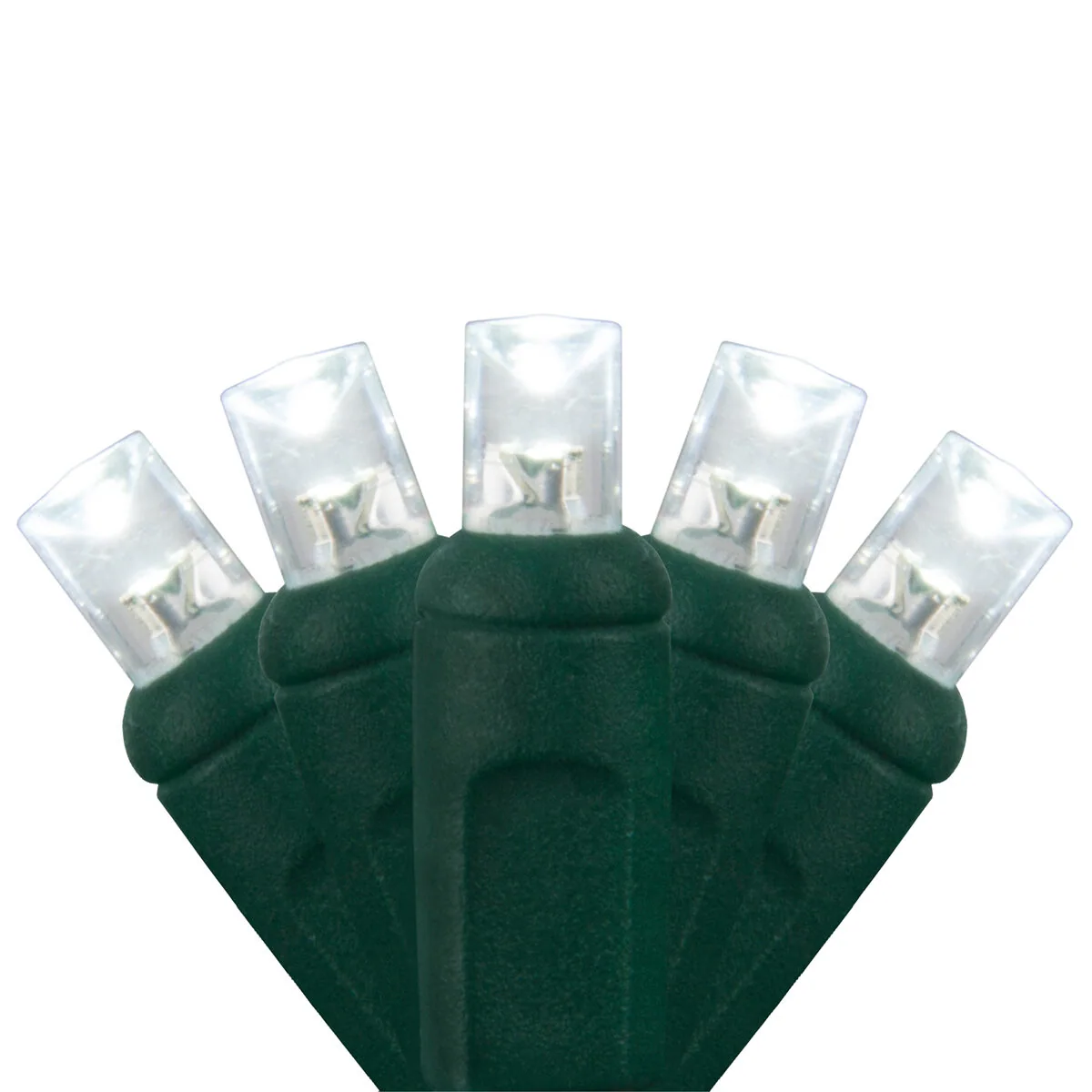 50 5mm Cool White LED Christmas Lights, Green Wire, 4" Spacing - Wintergreen Lighting® 83889