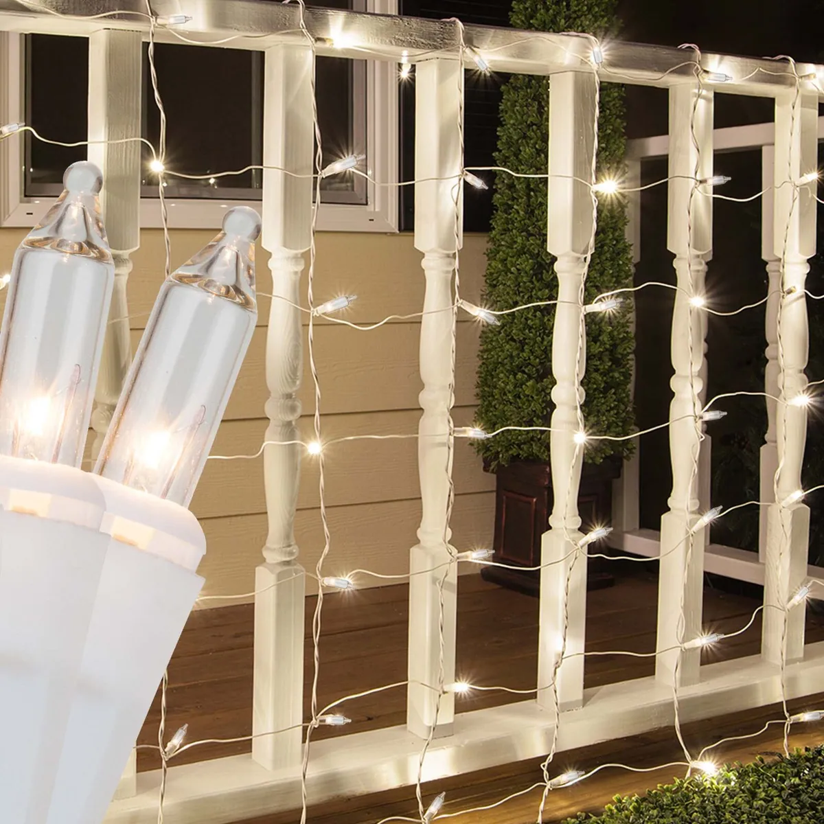Clear Mini Christmas Net Lights on White Wire - Kringle Traditions® 15249