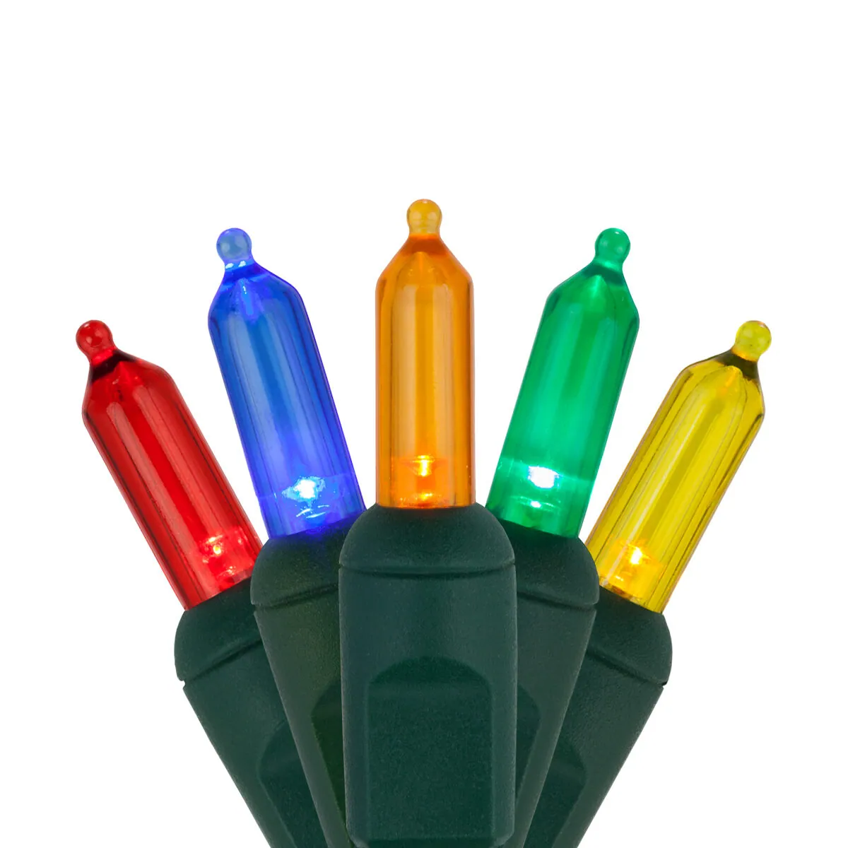 T5 Multi Color LED Christmas Tree Lights on Green Wire - Wintergreen Lighting® 83949