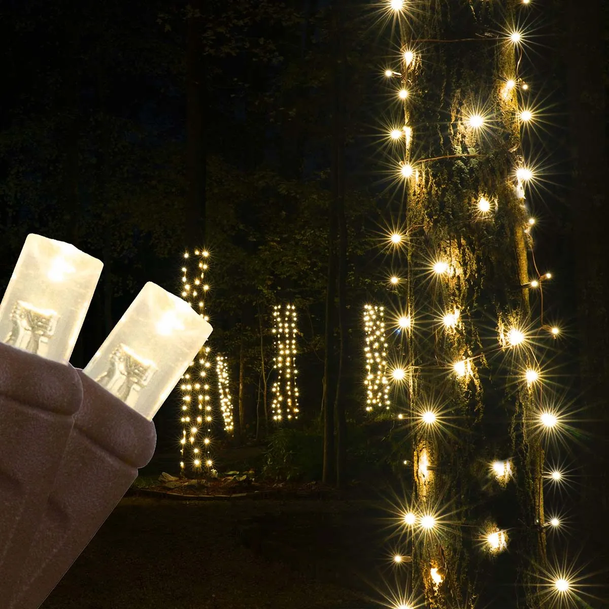14" x 31" Warm White StretchNet Pro 5mm LED Christmas Trunk Wrap Lights, 50 Lights on Brown Wire - Wintergreen Lighting® 81227