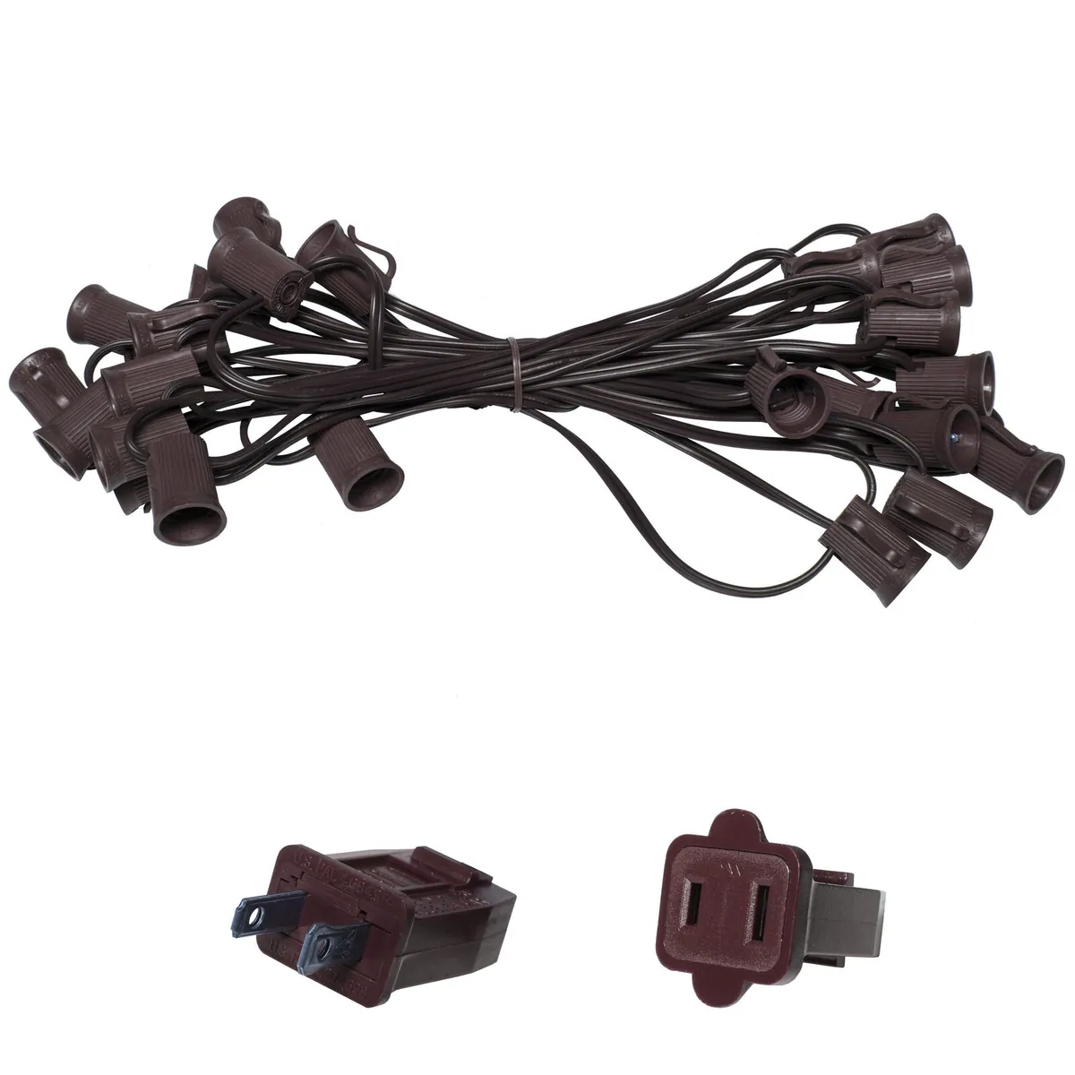 C9 E17 - Intermediate Light Stringer, 25' Length, 12" Spacing, 5 Amp SPT1W Brown Wire - Wintergreen Lighting® 72924