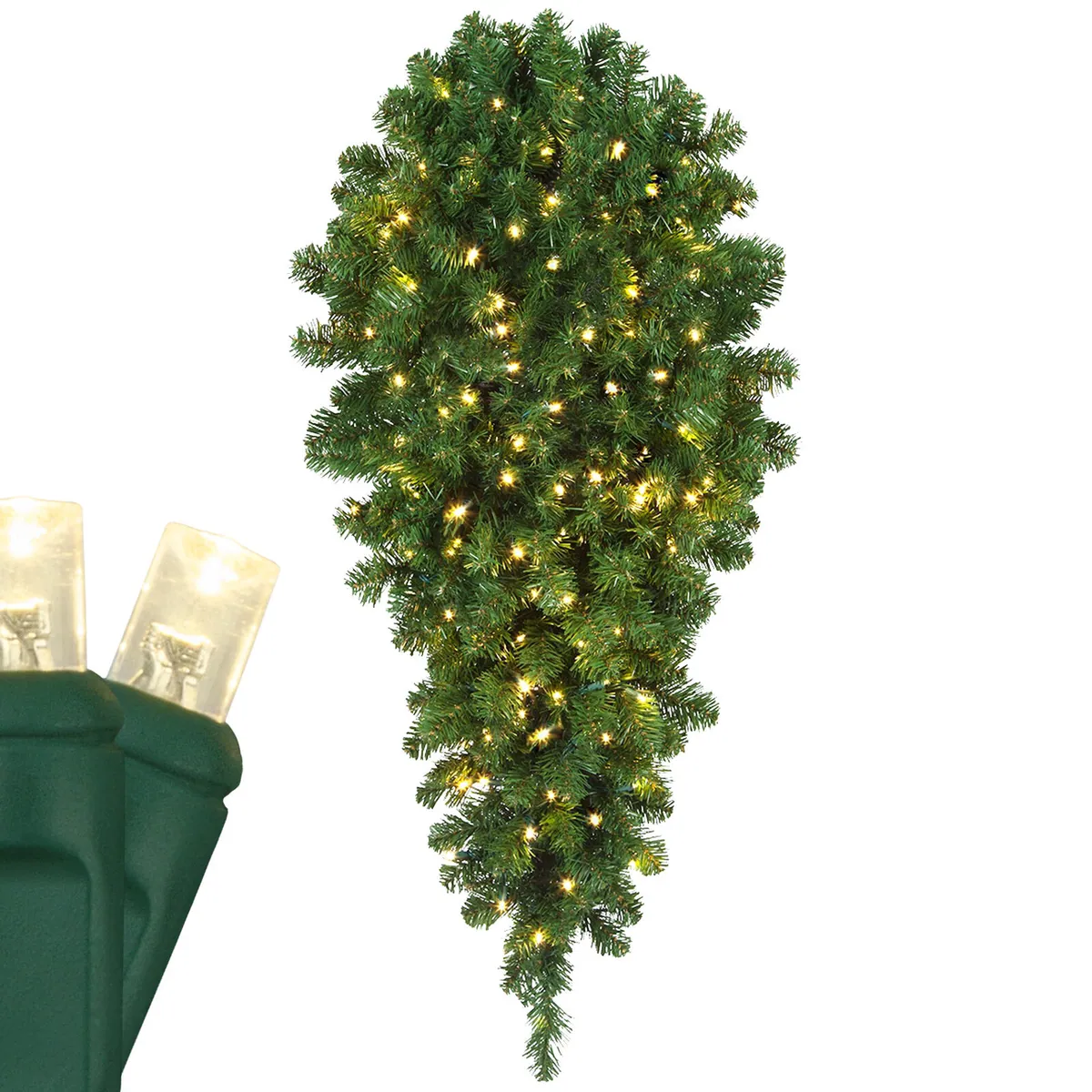 Oregon Fir Prelit Commercial LED Teardrop Holiday Greenery, Warm White Lights — Length 4 ft, Width 21 in - Red Sleigh® 74829