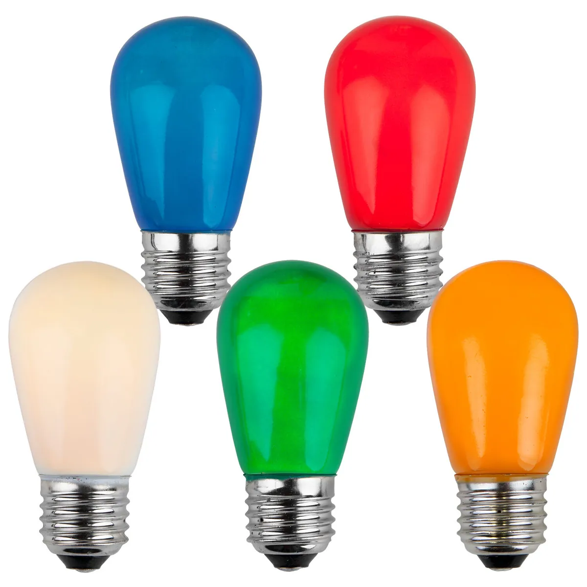 S14 Multicolor Opaque Bulbs, E26 - Medium Base, Box of 20 - Wintergreen Lighting® 21774