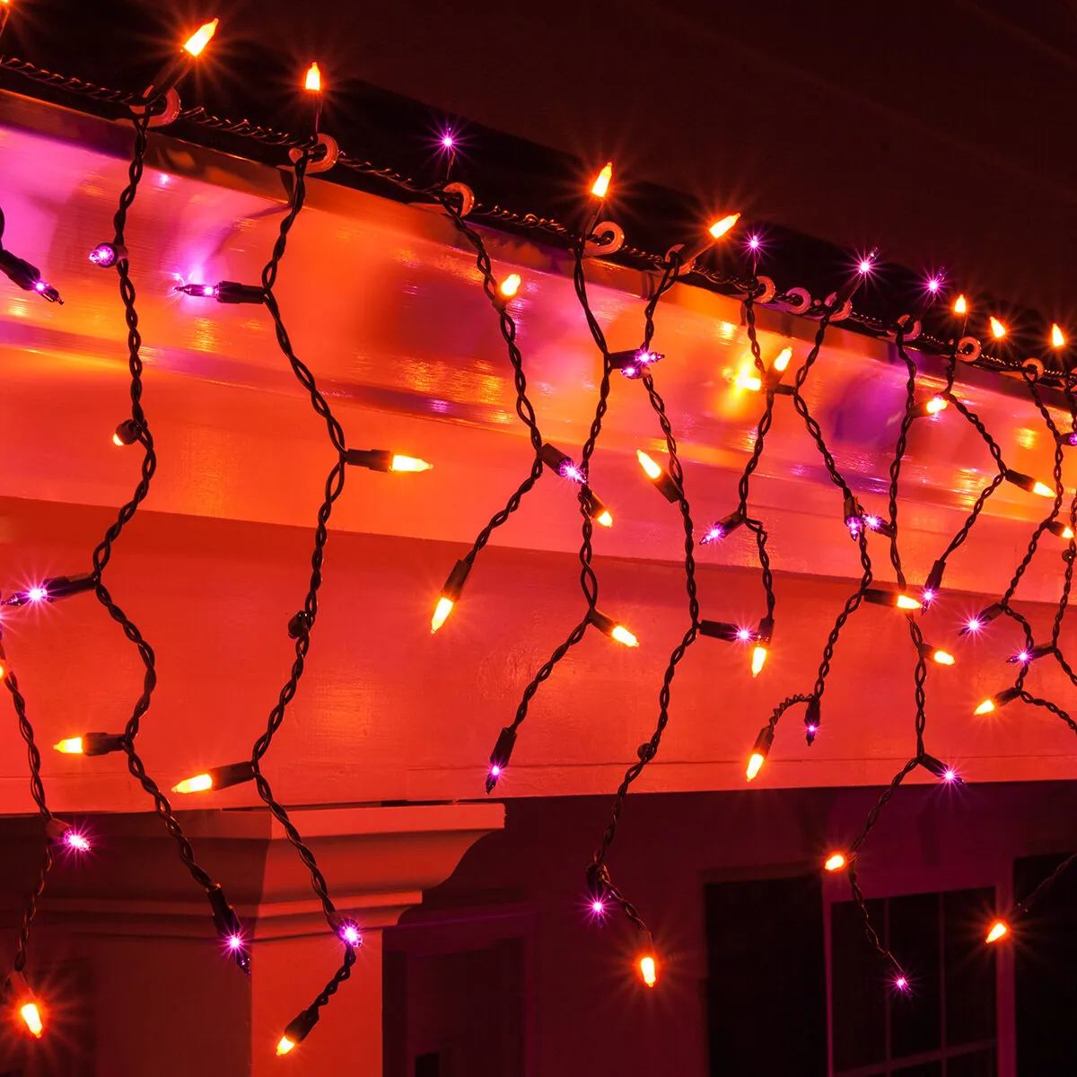 Orange, Purple Mini Icicle Lights on Black Wire - Kringle Traditions® 17599
