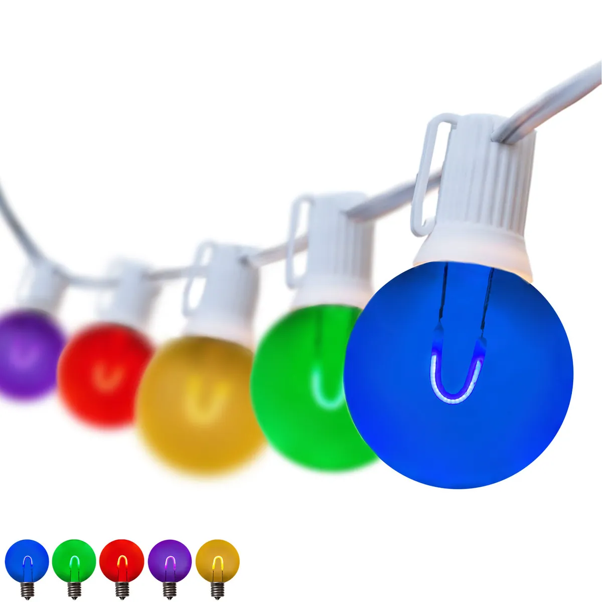 10' Multicolor FlexFilament TM Shatterproof LED Patio String Light Set with 10 G50 Bulbs on White Wire, E17 Base - Wintergreen Lighting® 80945