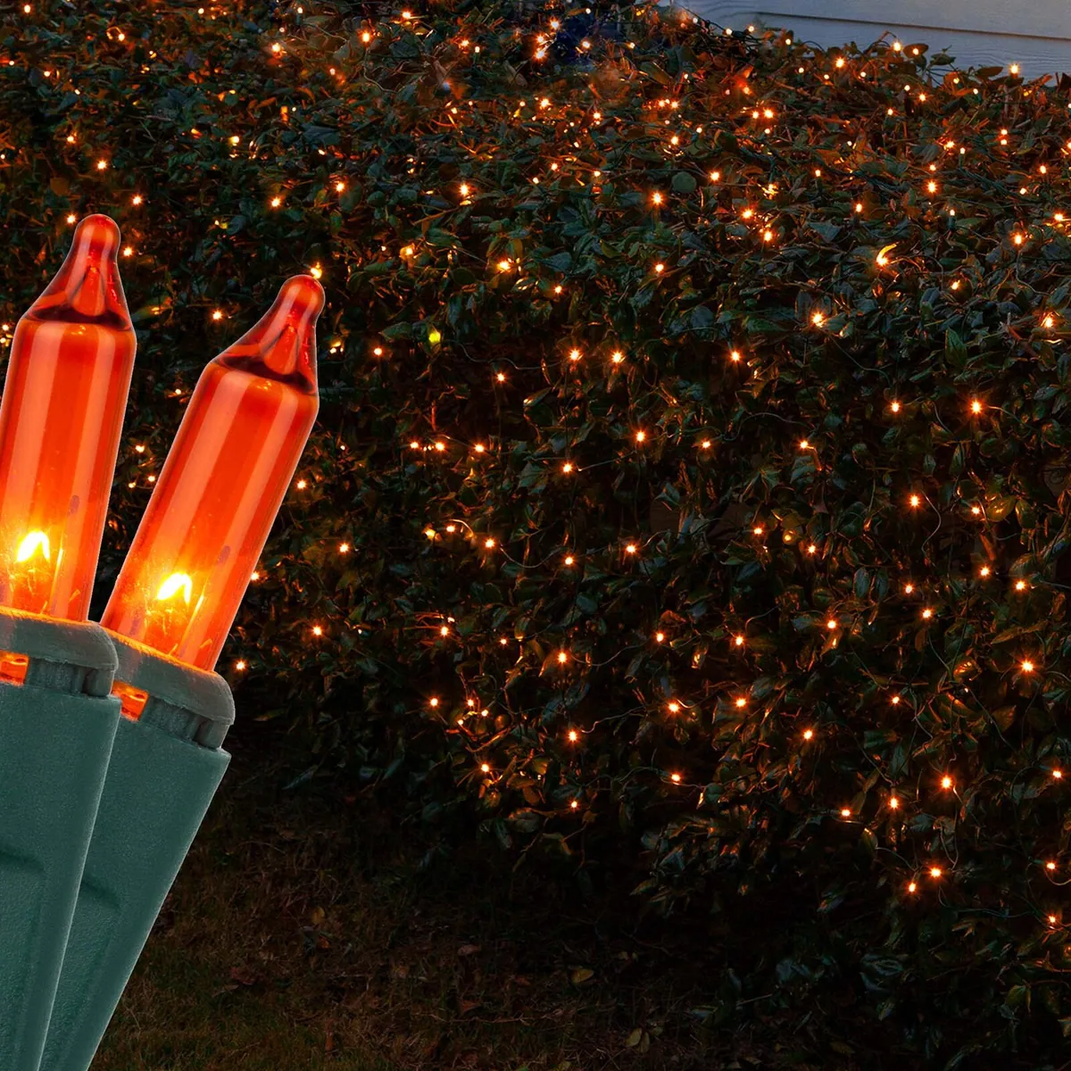 Orange Mini Christmas Net Lights on Green Wire - Kringle Traditions® 15250