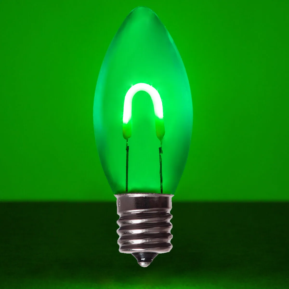 C9 Transparent Shatterproof Green FlexFilament® LED Bulbs, Box of 5 - Wintergreen Lighting® 80635