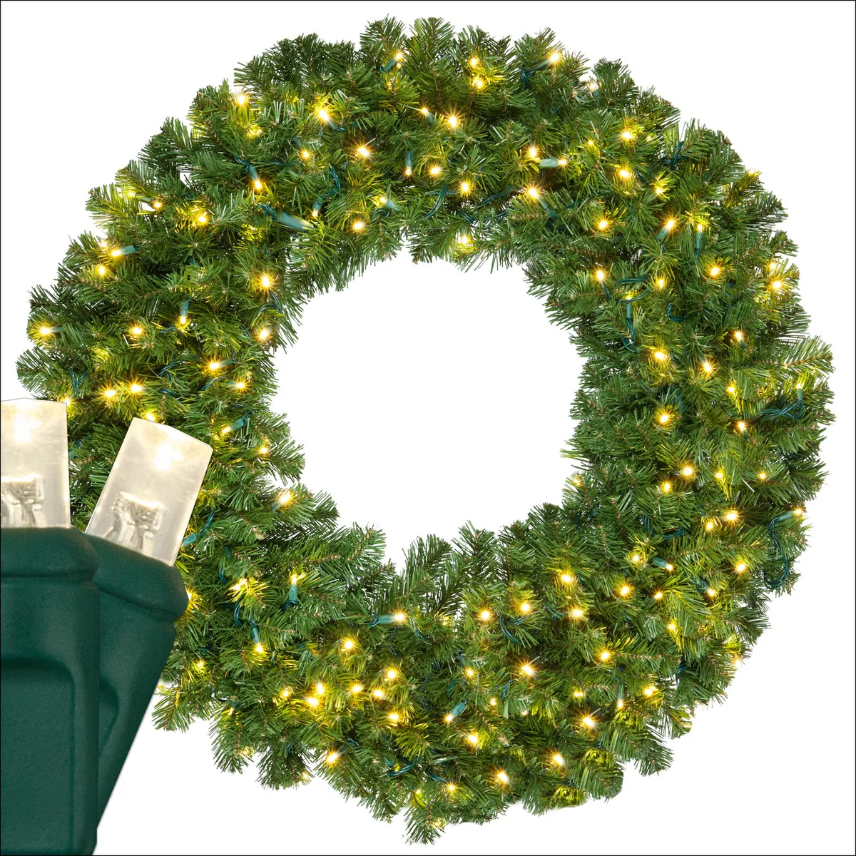 Olympia Pine Prelit Commercial LED Holiday Wreath, Warm White Lights — 48 in, 200 Lights - Red Sleigh® 74855