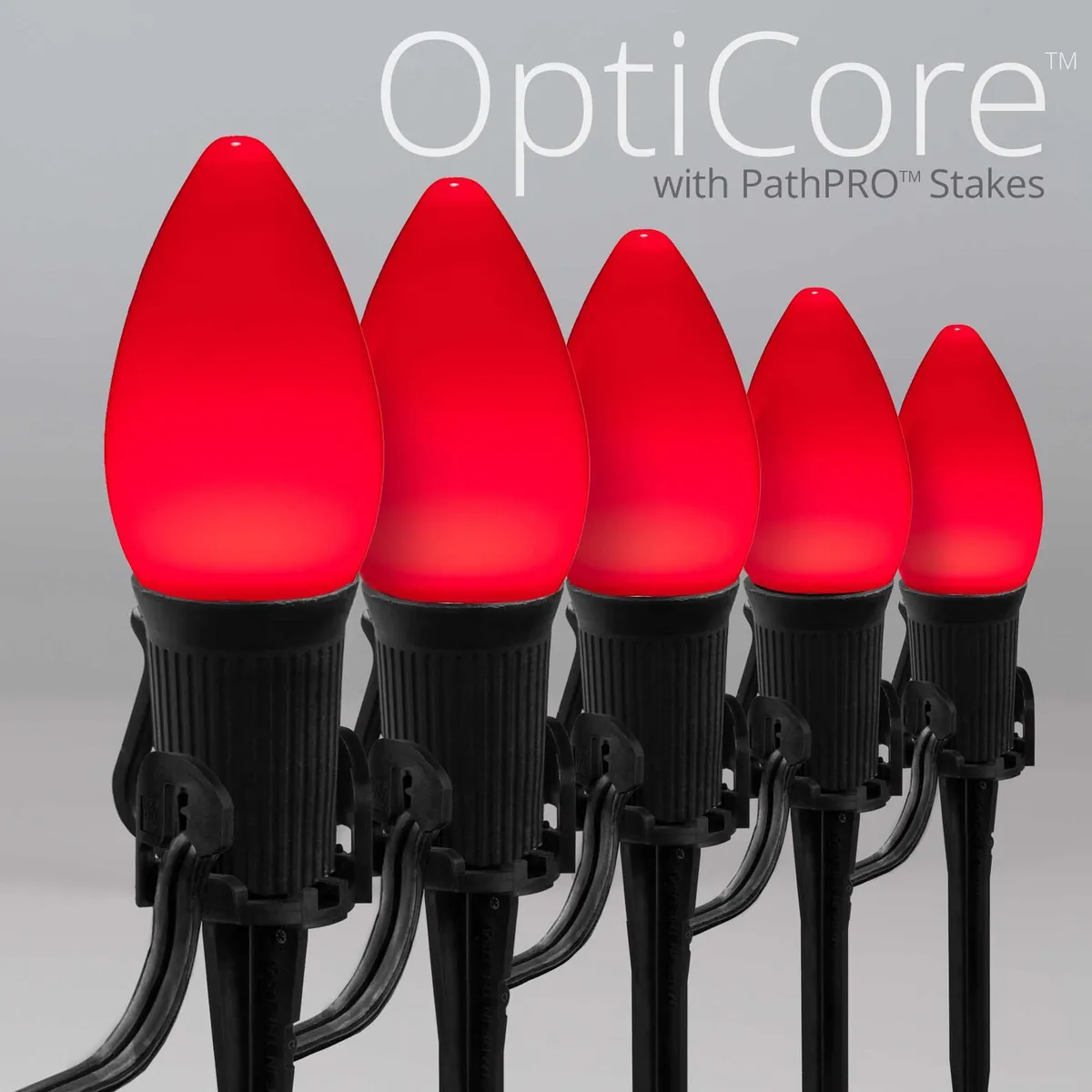 C7 Red Smooth OptiCore® Halloween Pathway Lights, 5" PathPRO TM Stakes - Wintergreen Lighting® 87688