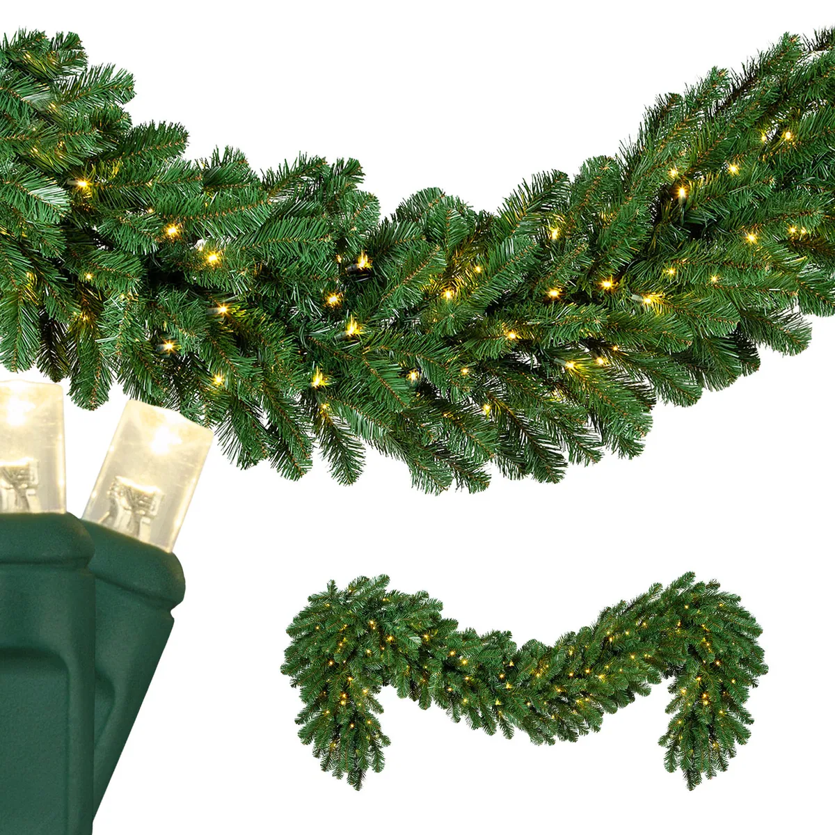 Oregon Fir Prelit Commercial LED Holiday Garland, Warm White Lights — Length 9 ft, Width 20 in - Red Sleigh® 85533