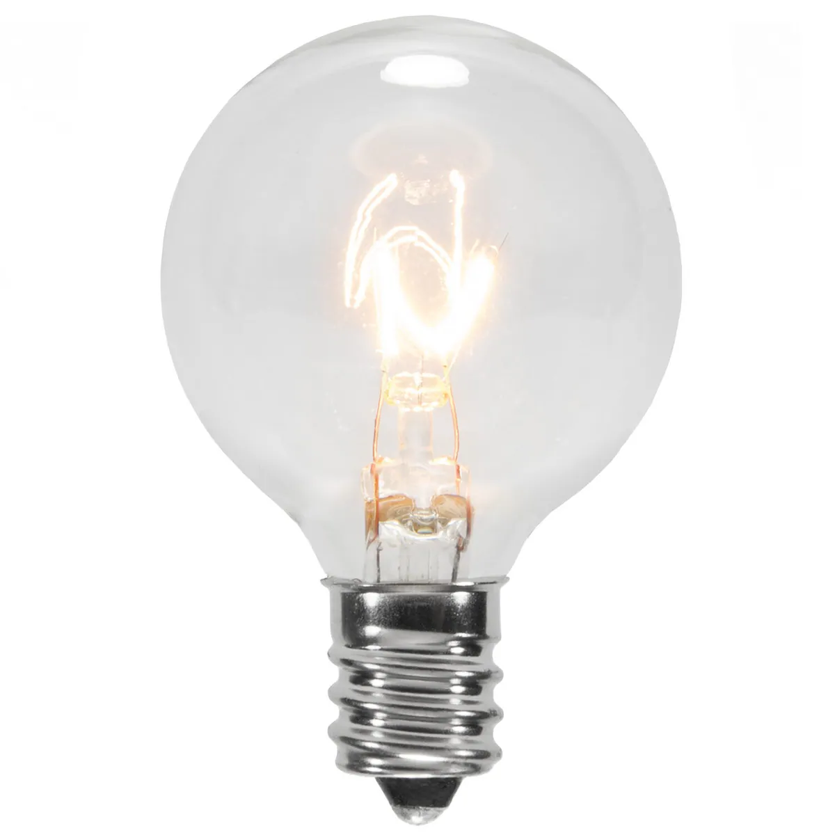 G40 Clear Transparent Globe Lights, E12 - Candelabra Base, Pack of 25 - Wintergreen Lighting® 18769