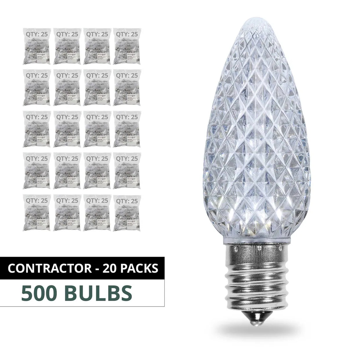 C9 Cool White OptiCore LED Bulbs — 500-Bulb Contractor Case - Wintergreen Lighting® 82964
