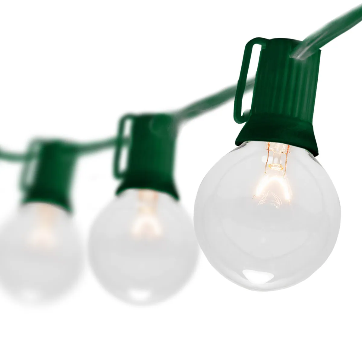 25' Commercial Clear Patio String Light Set with 25 G50 Bulbs on Green Wire, E12 Base - Wintergreen Lighting® 69445