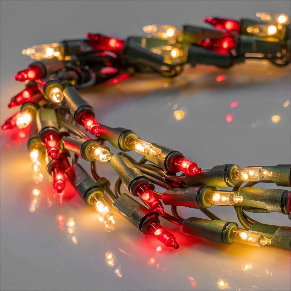 9' Garland Lights, 300 Red/Warm White LED Lights, Green Wire - Wintergreen Lighting® 87400