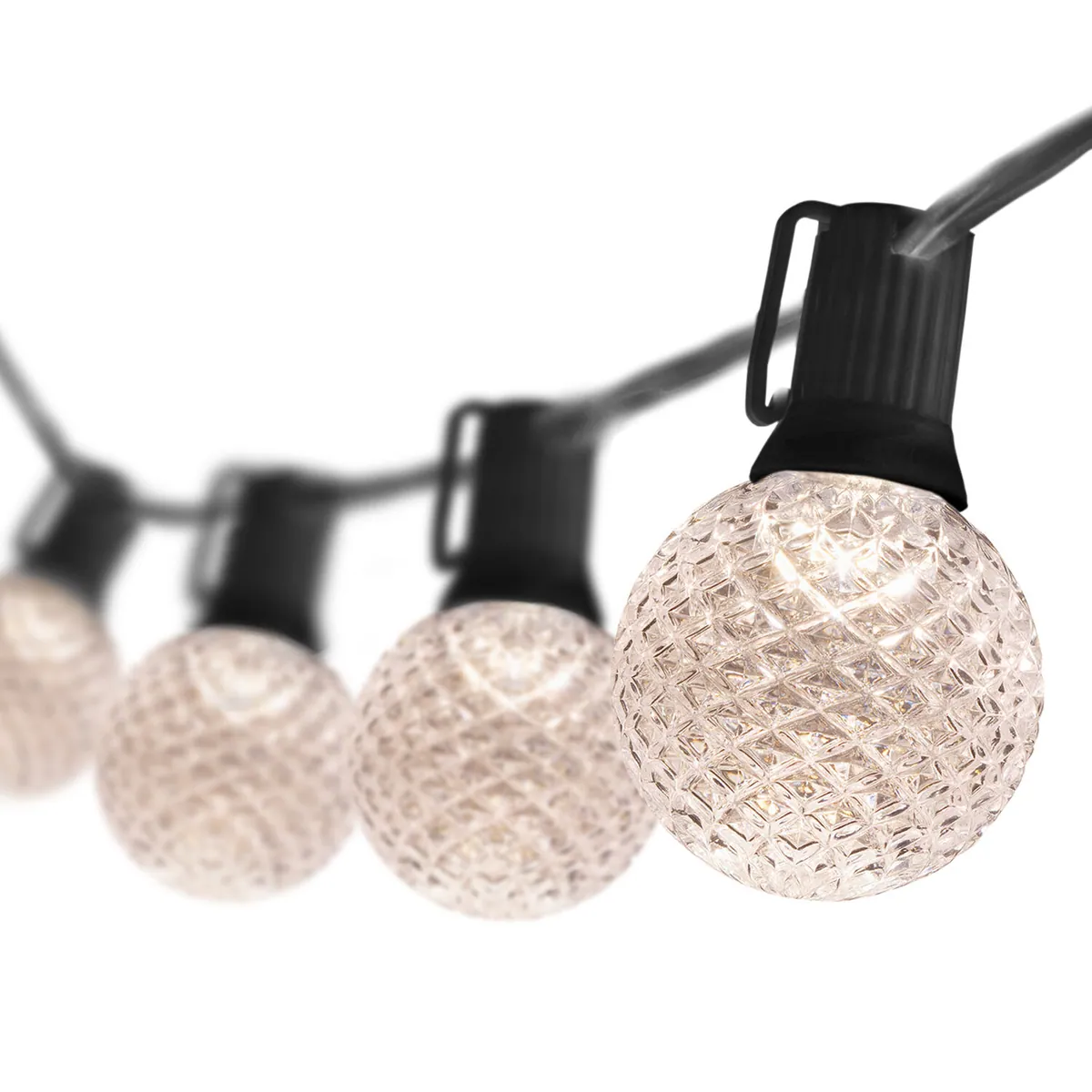 25' Warm White OptiCore LED Patio String Light Set with 25 G50 Bulbs on Black Wire, E17 Base - Wintergreen Lighting® 79323