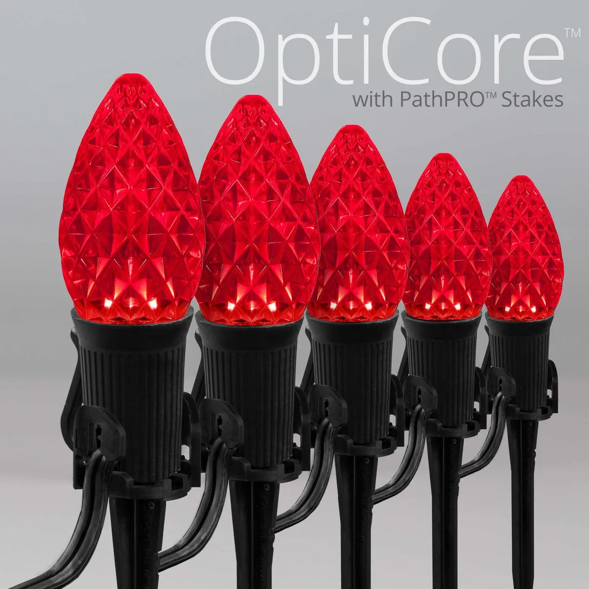 C7 Red OptiCore® Halloween Pathway Lights, 5" PathPRO TM Stakes - Wintergreen Lighting® 87687