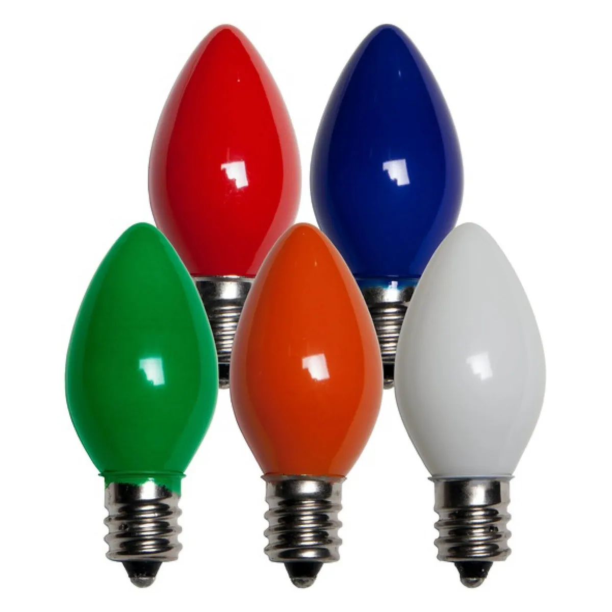 C7 Multicolor Opaque Bulbs, Box of 25 - Wintergreen Lighting® 15116