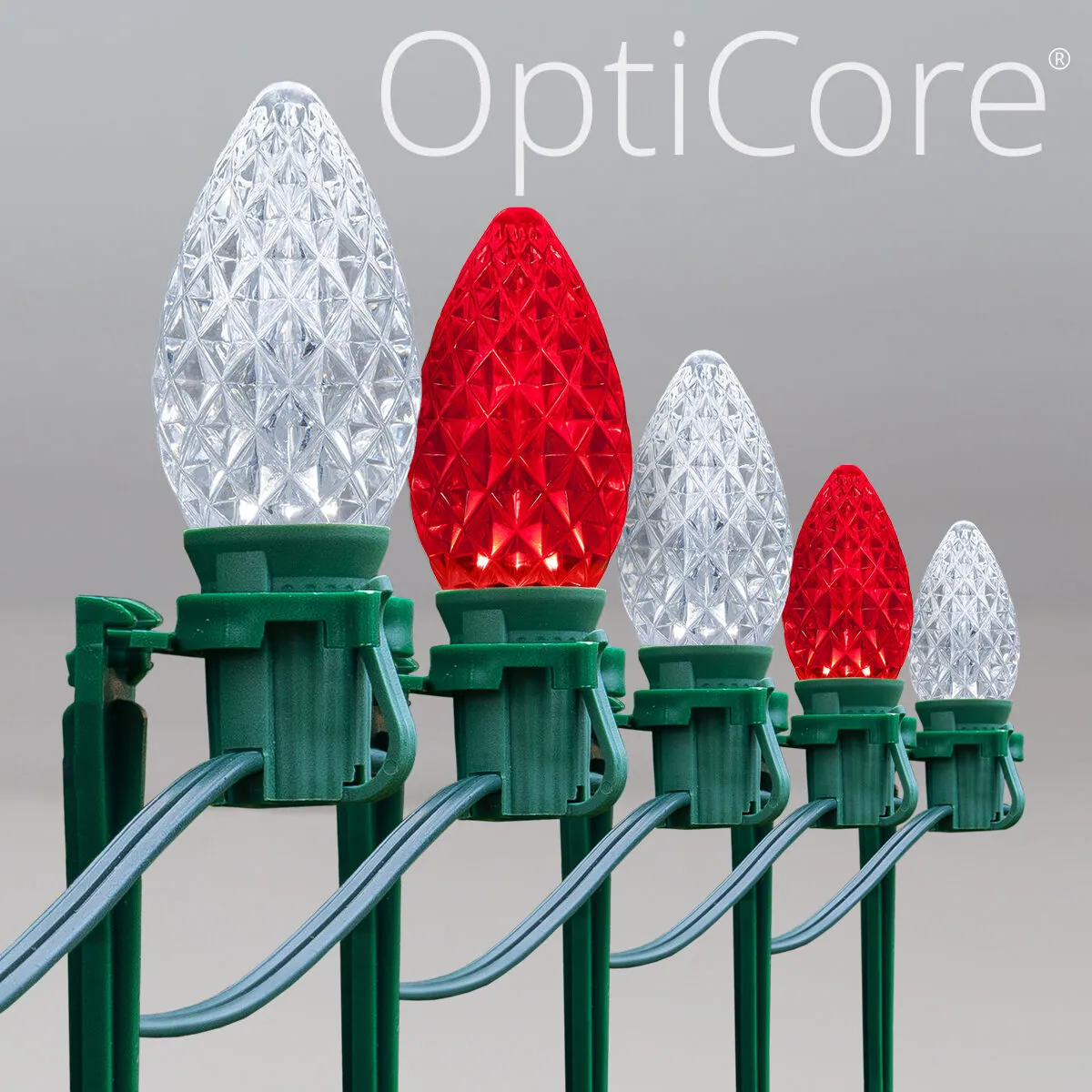 C7 Cool White / Red OptiCore® Christmas LED Pathway Lights, 7.5" Stakes - Wintergreen Lighting® 81203