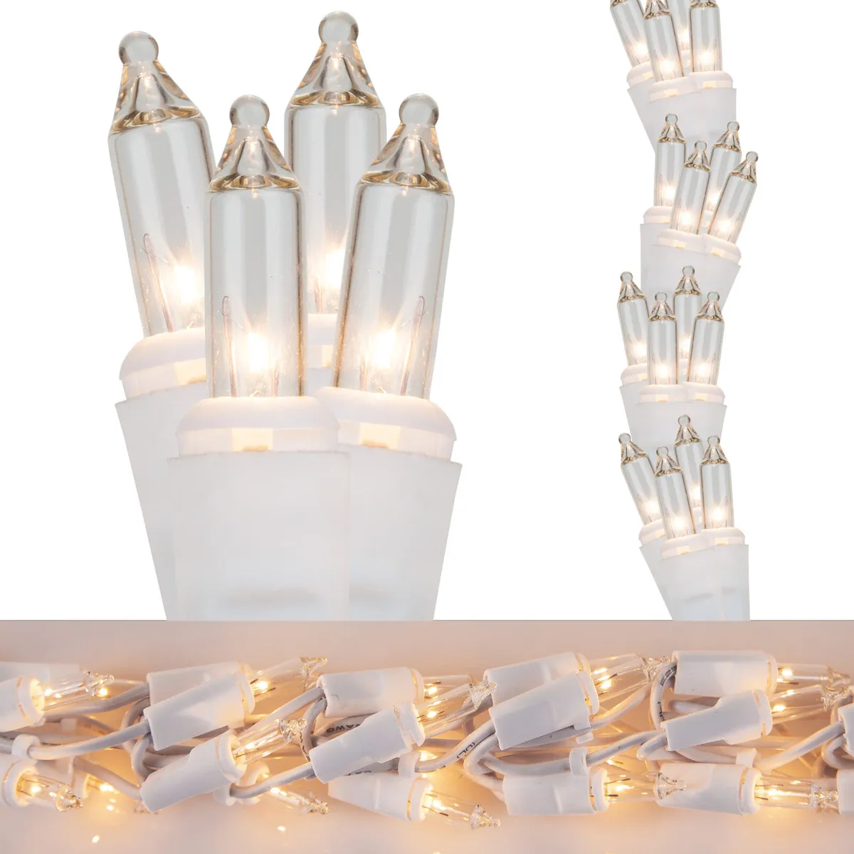 18' Garland Lights, 600 Clear Lamps, White Wire - Wintergreen Lighting® 17909
