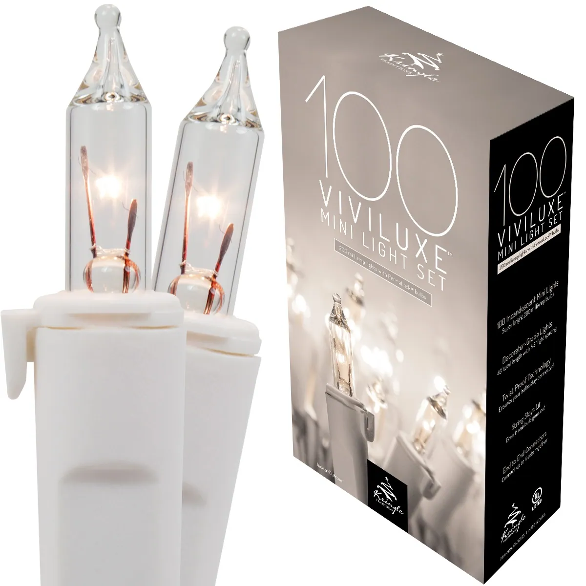 100 Viviluxe TM Clear Christmas Mini Lights, White Wire, 5.5" Spacing - Kringle Traditions® 74358