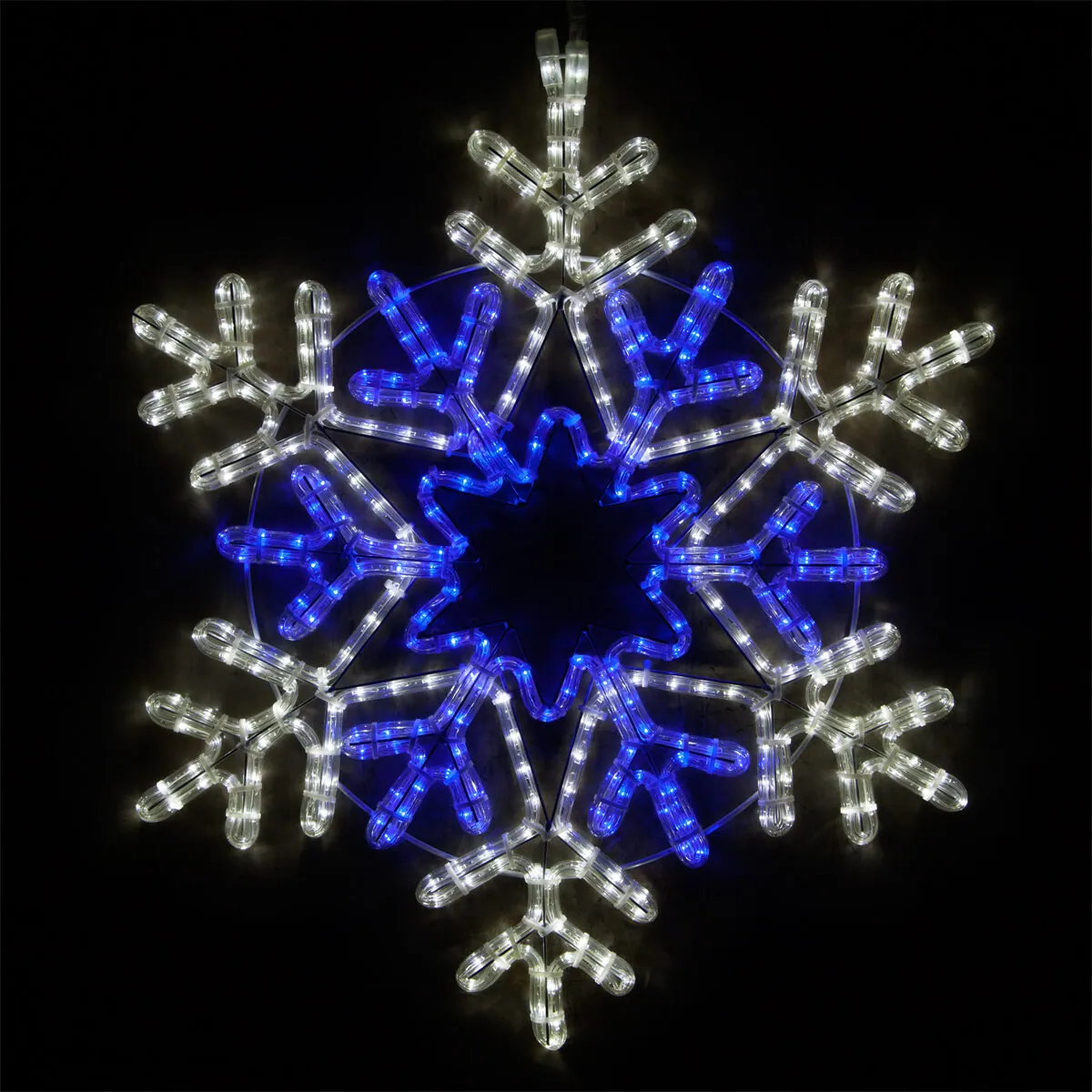 48 Point Star Center Snowflake, Blue and Cool White Lights - Wintergreen Lighting® 73407