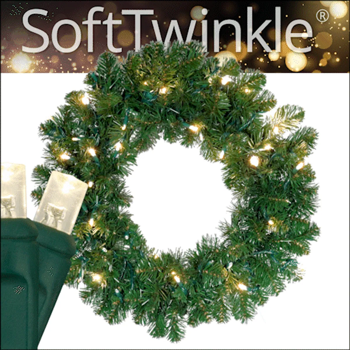 24" Commercial Oregon Fir Prelit LED Wreath, 50 Warm White LED 5mm SoftTwinkle Lights - Red Sleigh® 85621