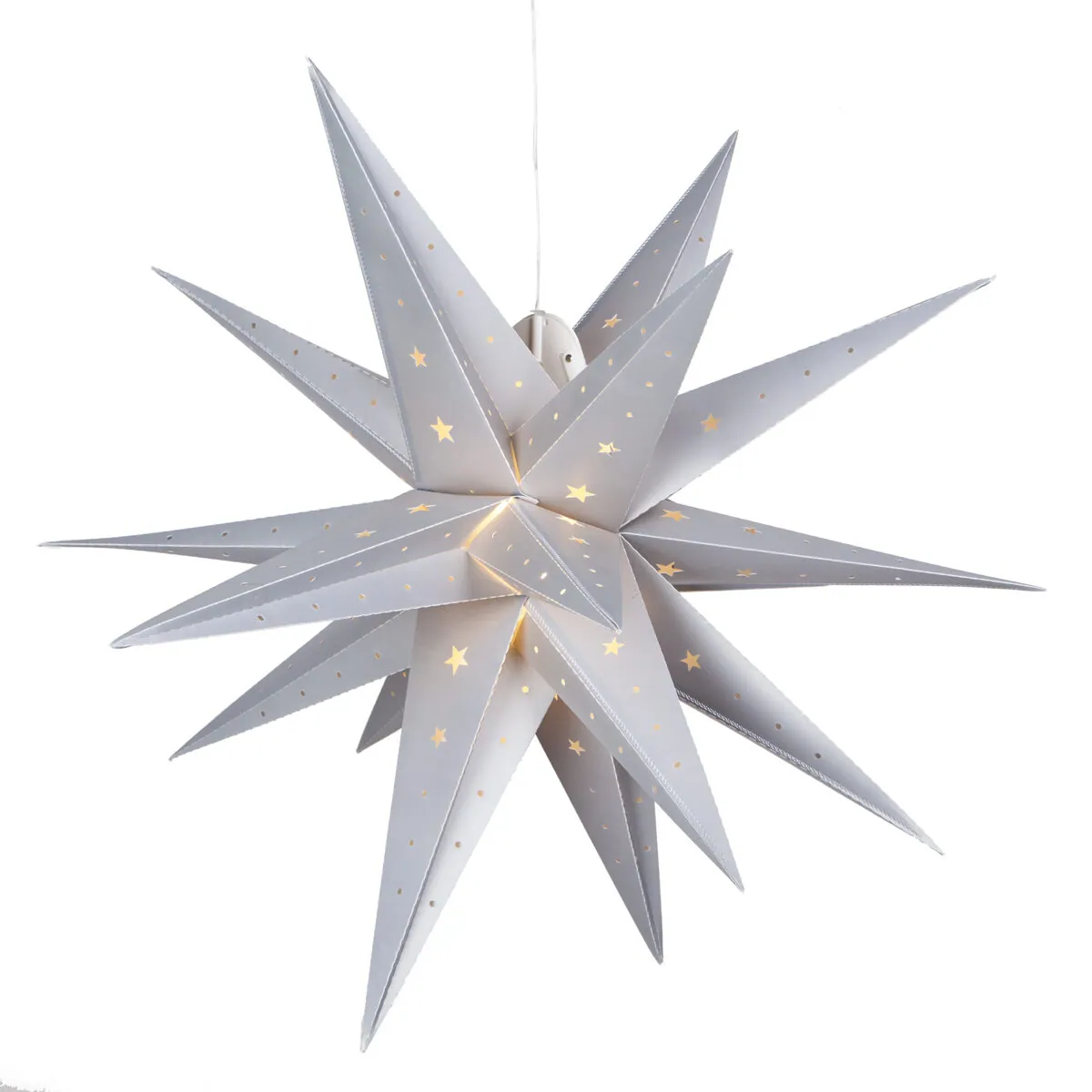 Silver Aurora SuperstarTM Moravian Star Light, Fold-Flat, LED Lights, Outdoor Rated — 30 in - Wintergreen Lighting® 80495