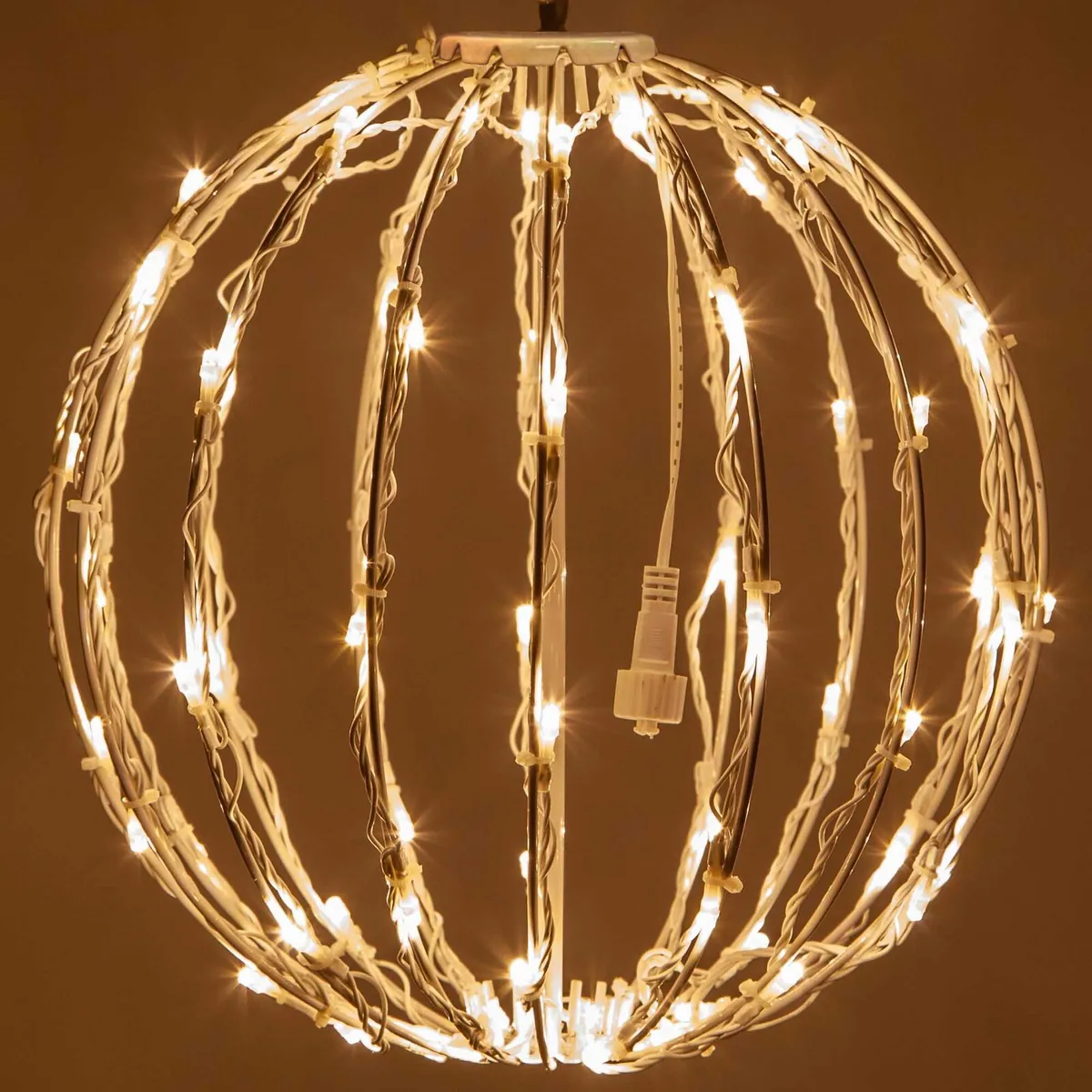 8" Warm White LED Light Ball, Fold Flat White Frame — 12 Inches - Wintergreen Lighting® 83574
