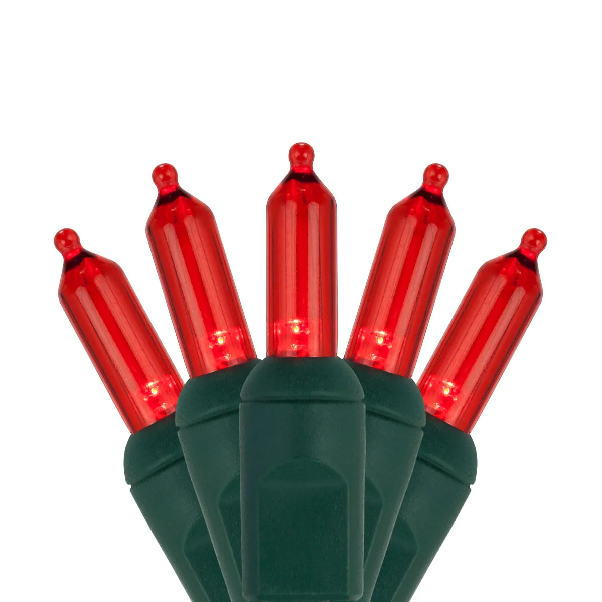 T5 Red LED Christmas Tree Lights on Green Wire - Wintergreen Lighting® 85394