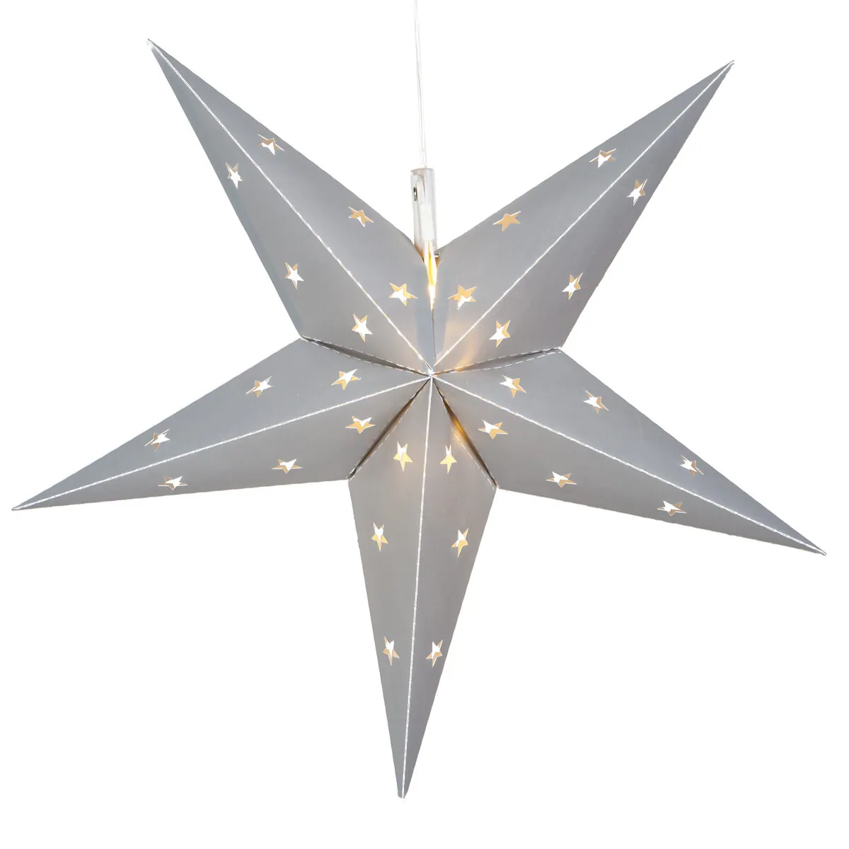 18" Silver Aurora Superstar TM 5 Point Star Light, Fold-Flat, LED Lights, Outdoor Rated - Wintergreen Lighting® 80473