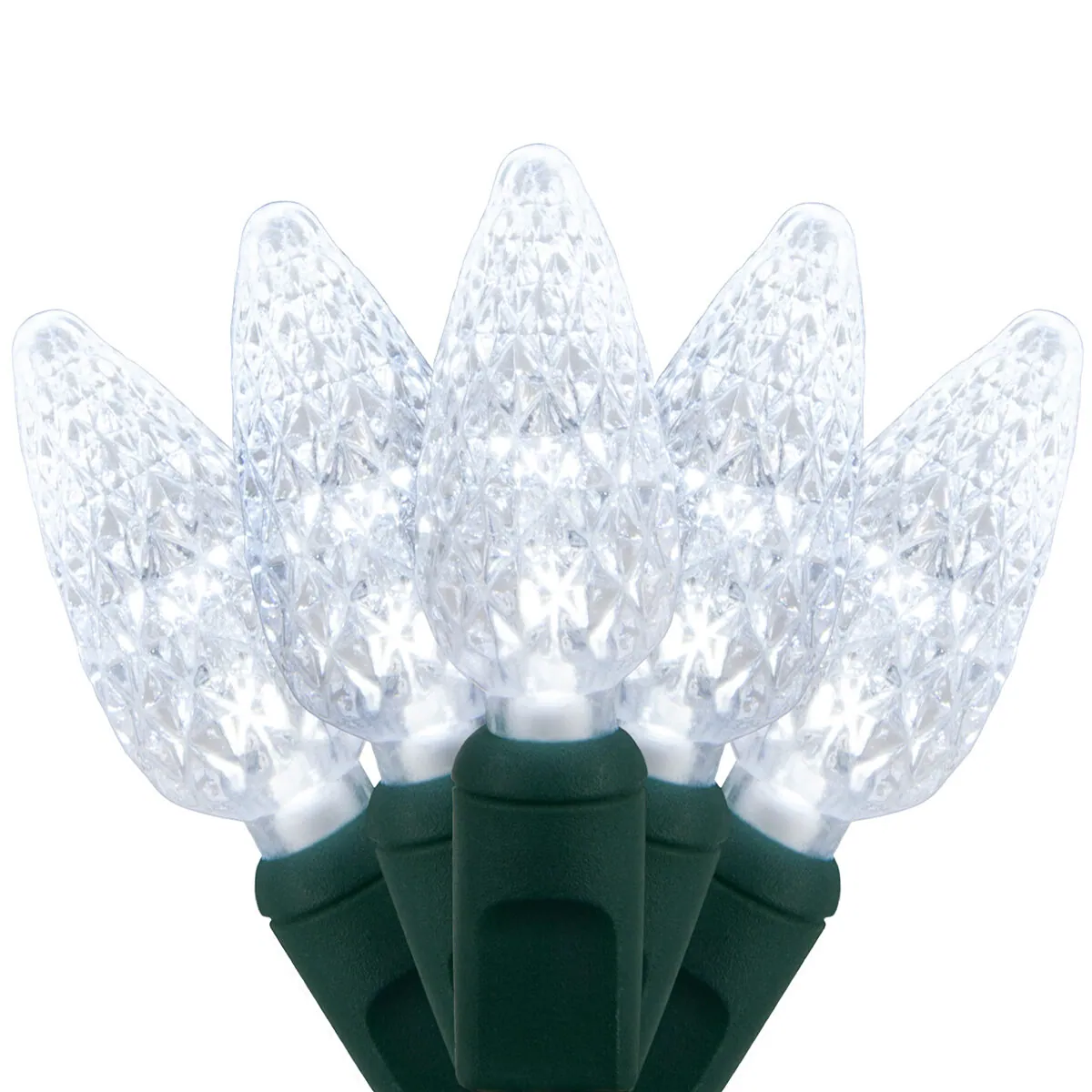 C6 Strawberry Cool White LED Christmas Lights on Green Wire - Wintergreen Lighting® 83987