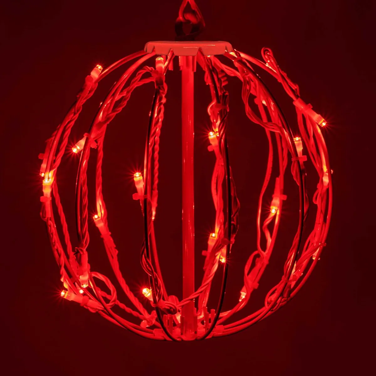 8" Red LED Light Ball, Fold Flat White Frame - Wintergreen Lighting® 83540