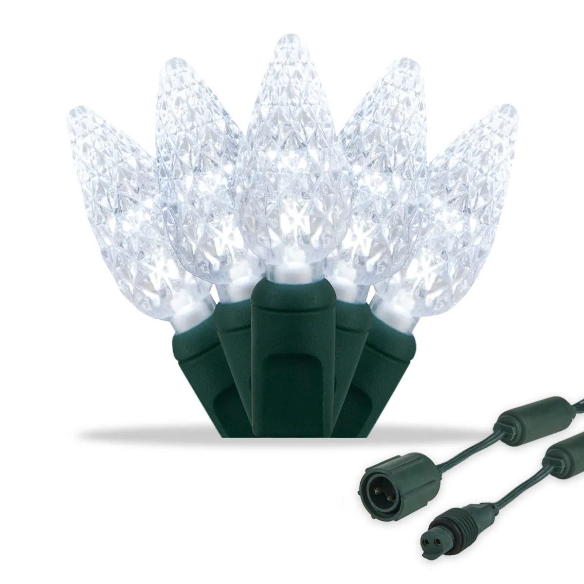 Commercial C6 Strawberry Cool White LED Christmas Lights on Green Wire - Wintergreen Lighting® 21993