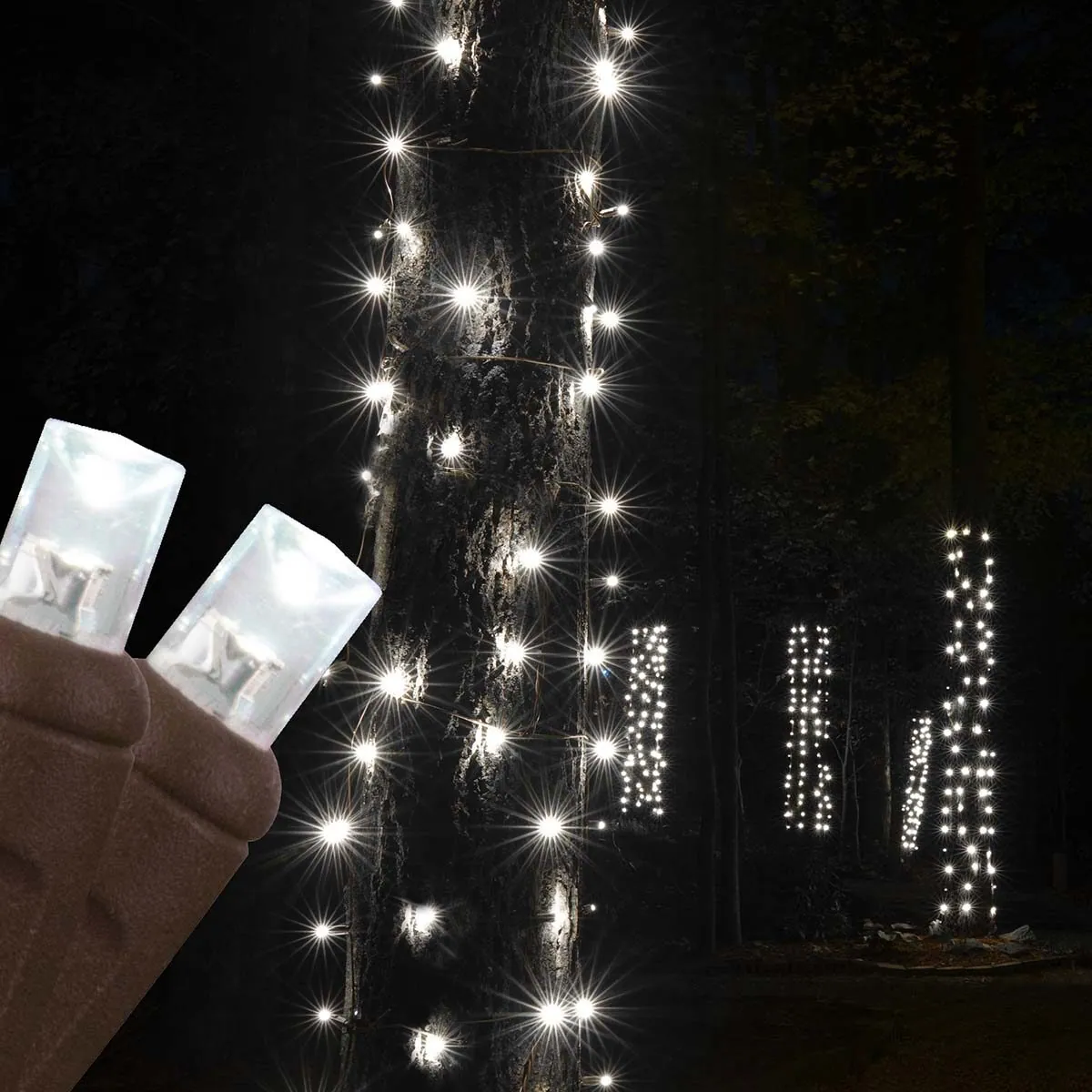 14" x 31" Cool White StretchNet Pro 5mm LED Christmas Trunk Wrap Lights, 50 Lights on Brown Wire - Wintergreen Lighting® 81225