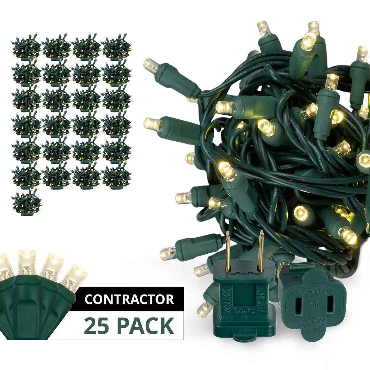 Kringle Traditions 50 5mm Warm White LED Christmas Lights, Green Wire — 25-Set Contractor Case - Kringle Traditions® 84220
