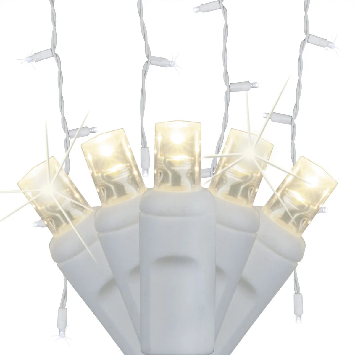 Warm White 5mm LED Twinkle Icicle Lights on White Wire - Wintergreen Lighting® 85684