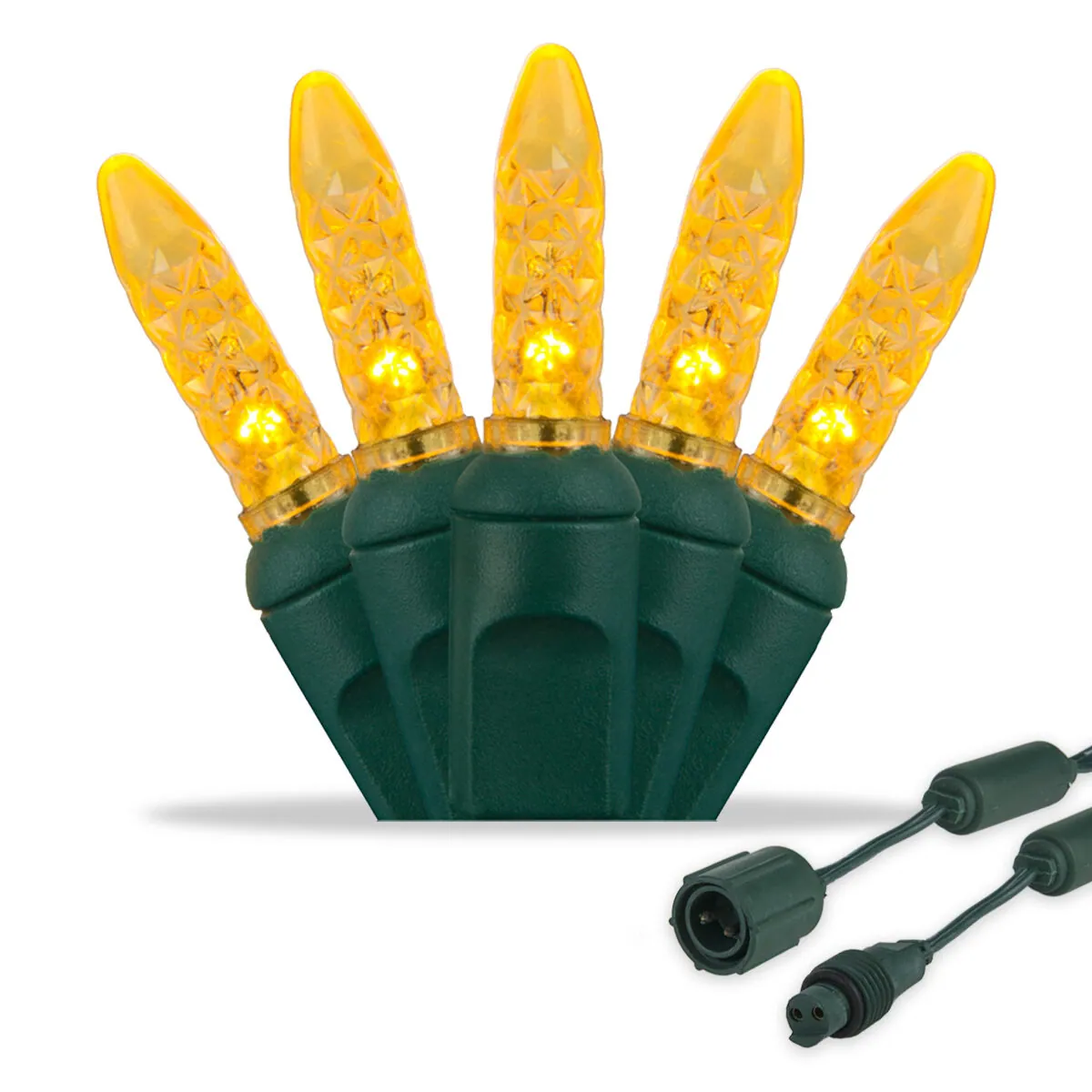 M5 Gold LED Christmas Tree Lights on Commercial Green Wire - Wintergreen Lighting® 19136