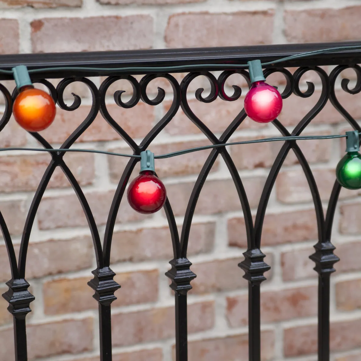 25' Commercial Multicolor Satin Patio String Light Set with 25 G50 Bulbs on Green Wire, E12 Base - Wintergreen Lighting® 69449