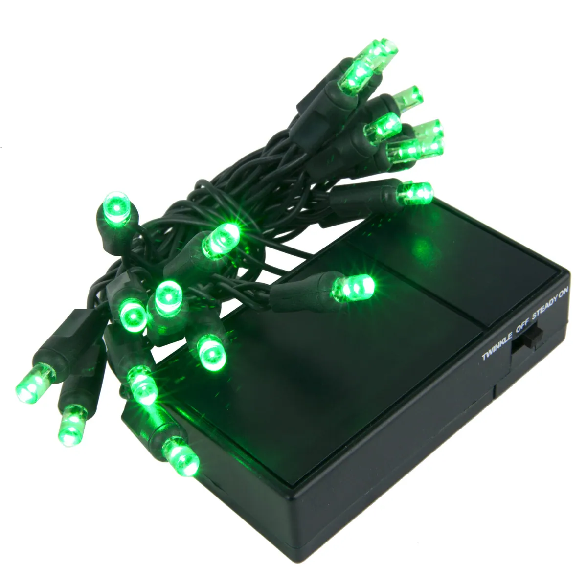 Green Battery Operated 5mm LED Lights, Green Wire - Wintergreen Lighting® 19259
