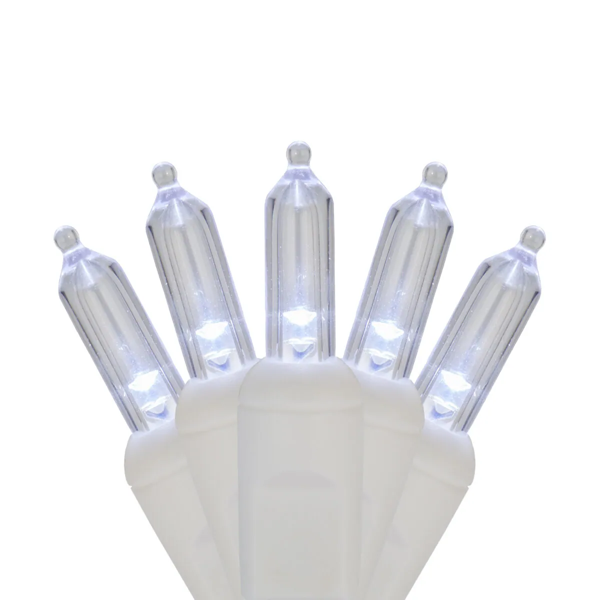 50 T5 Cool White LED Christmas Tree Lights, White Wire, 4" Spacing - Wintergreen Lighting® 83857
