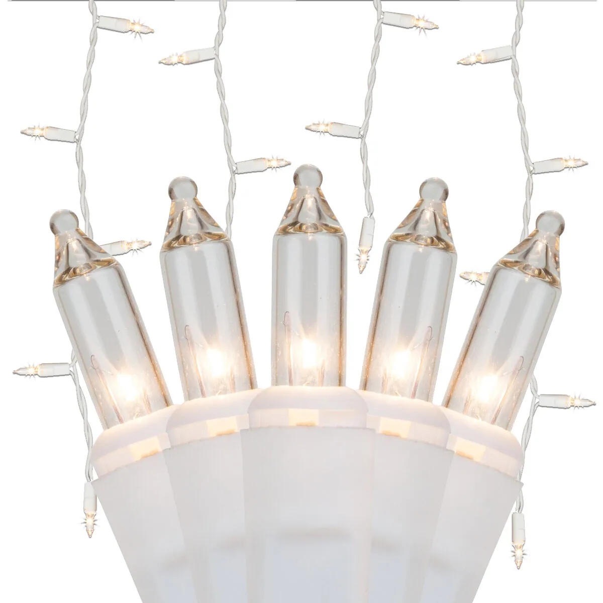 Clear Mini Curtain Icicle Lights on White Wire - Kringle Traditions® 17609