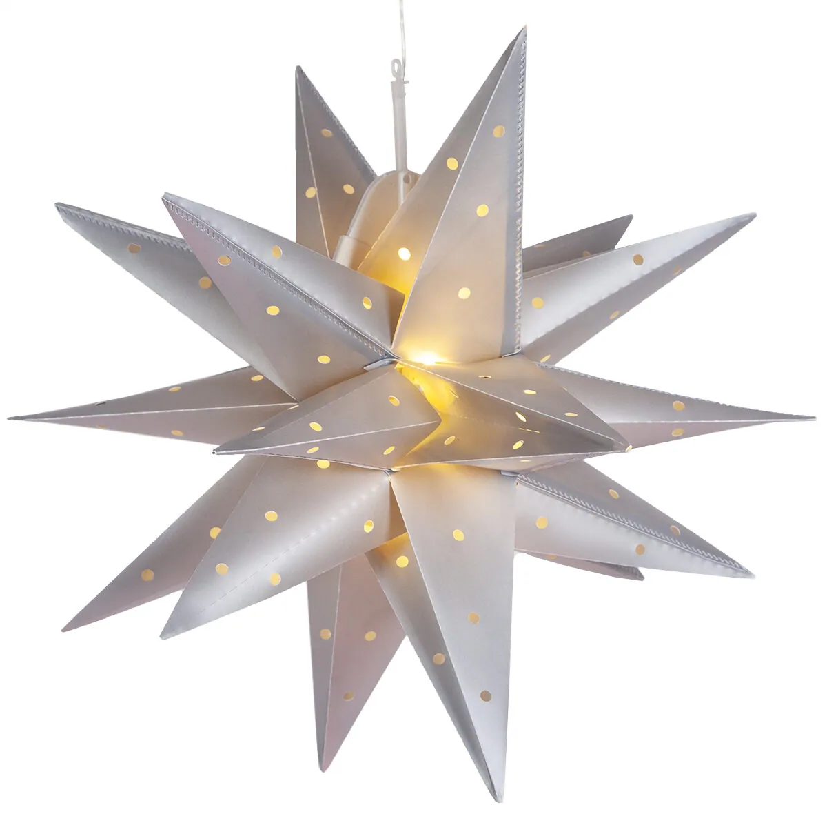 17" Silver Aurora Superstar TM Moravian Star Light, Fold-Flat, LED Lights, Outdoor Rated - Wintergreen Lighting® 80493