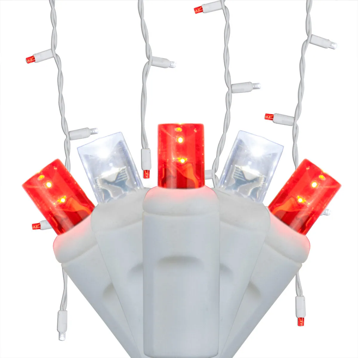 Cool White, Red 5mm LED Icicle Lights on White Wire - Wintergreen Lighting® 85682
