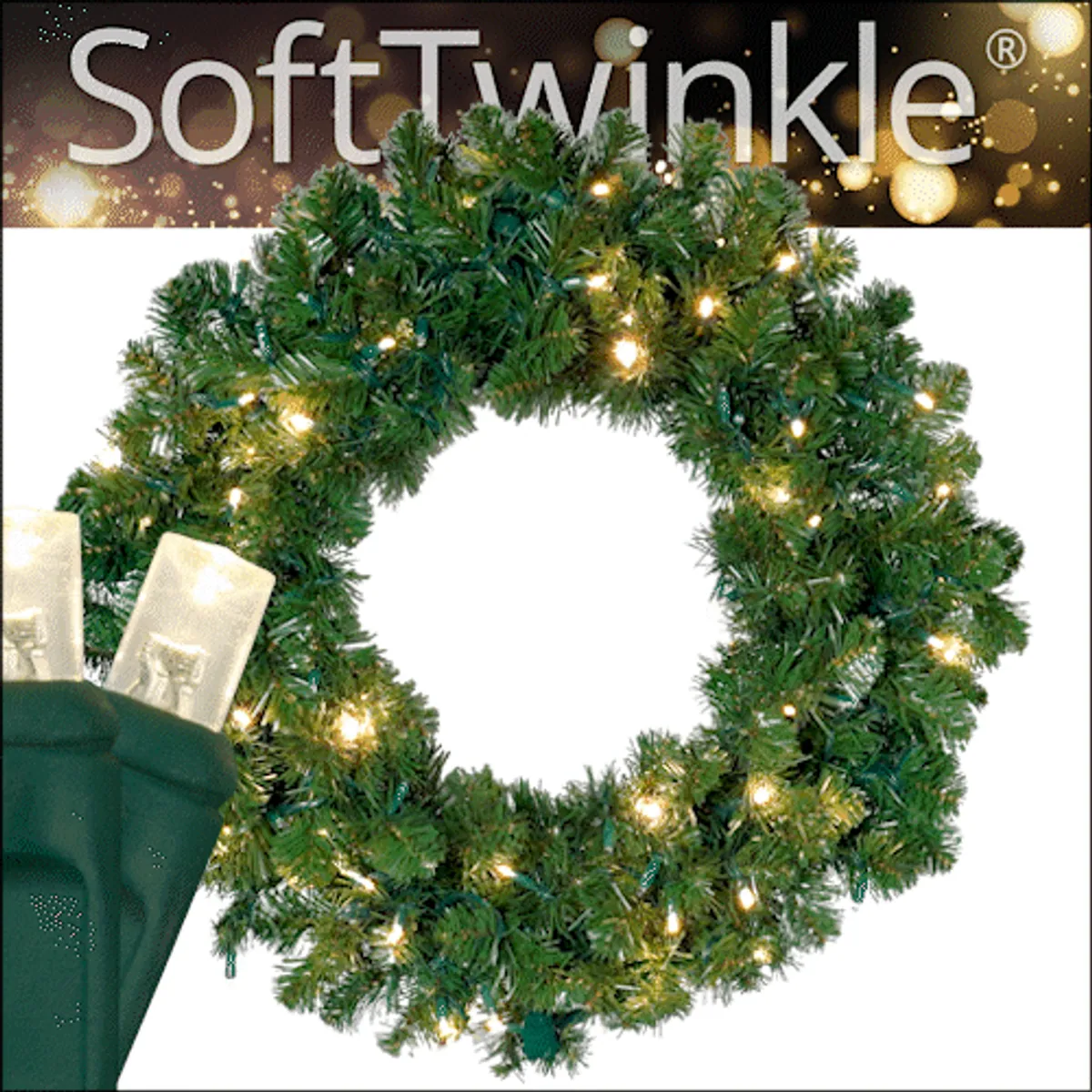Oregon Fir Prelit Commercial LED Holiday Wreath, Warm White SoftTwinkle® Lights — 30 in, 100 Lights - Red Sleigh® 85623