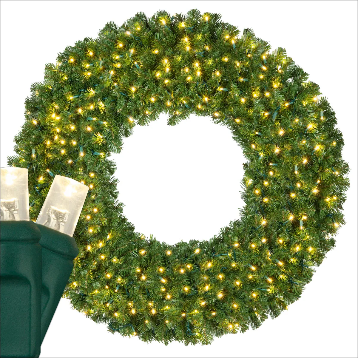 Olympia Pine Prelit Commercial LED Holiday Wreath, Warm White Lights — 60 in, 450 Lights - Red Sleigh® 74856