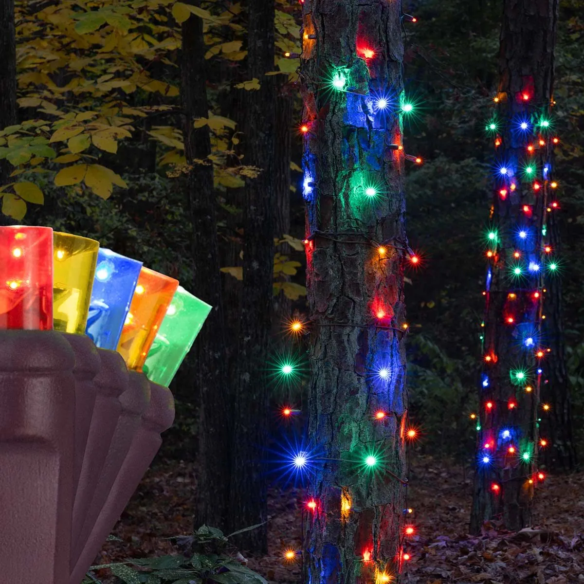 14" x 31" Multicolor StretchNet Pro 5mm LED Christmas Trunk Wrap Lights, 50 Lights on Brown Wire - Wintergreen Lighting® 81237