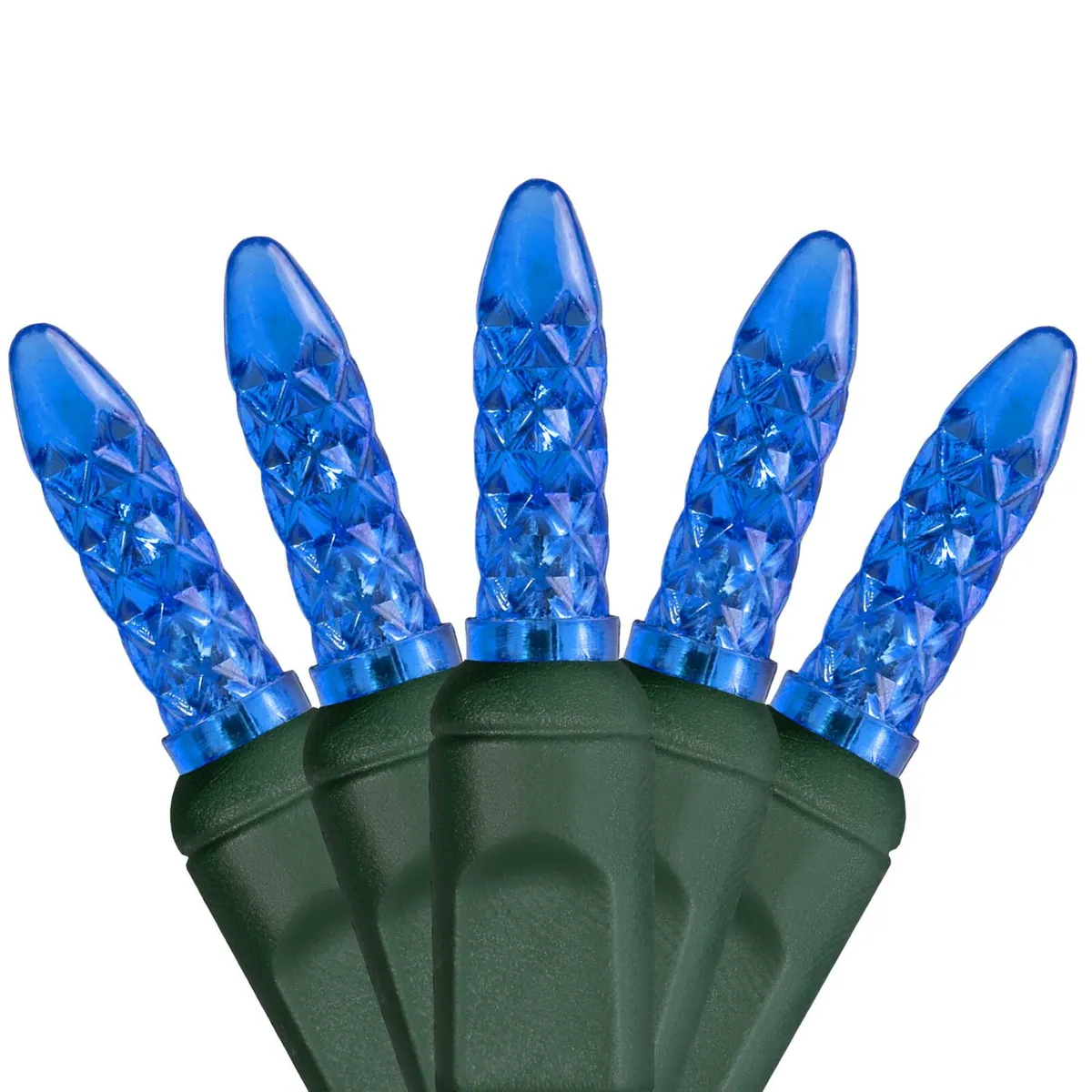 M5 Blue LED Christmas Tree Lights on Green Wire - Wintergreen Lighting® 85418