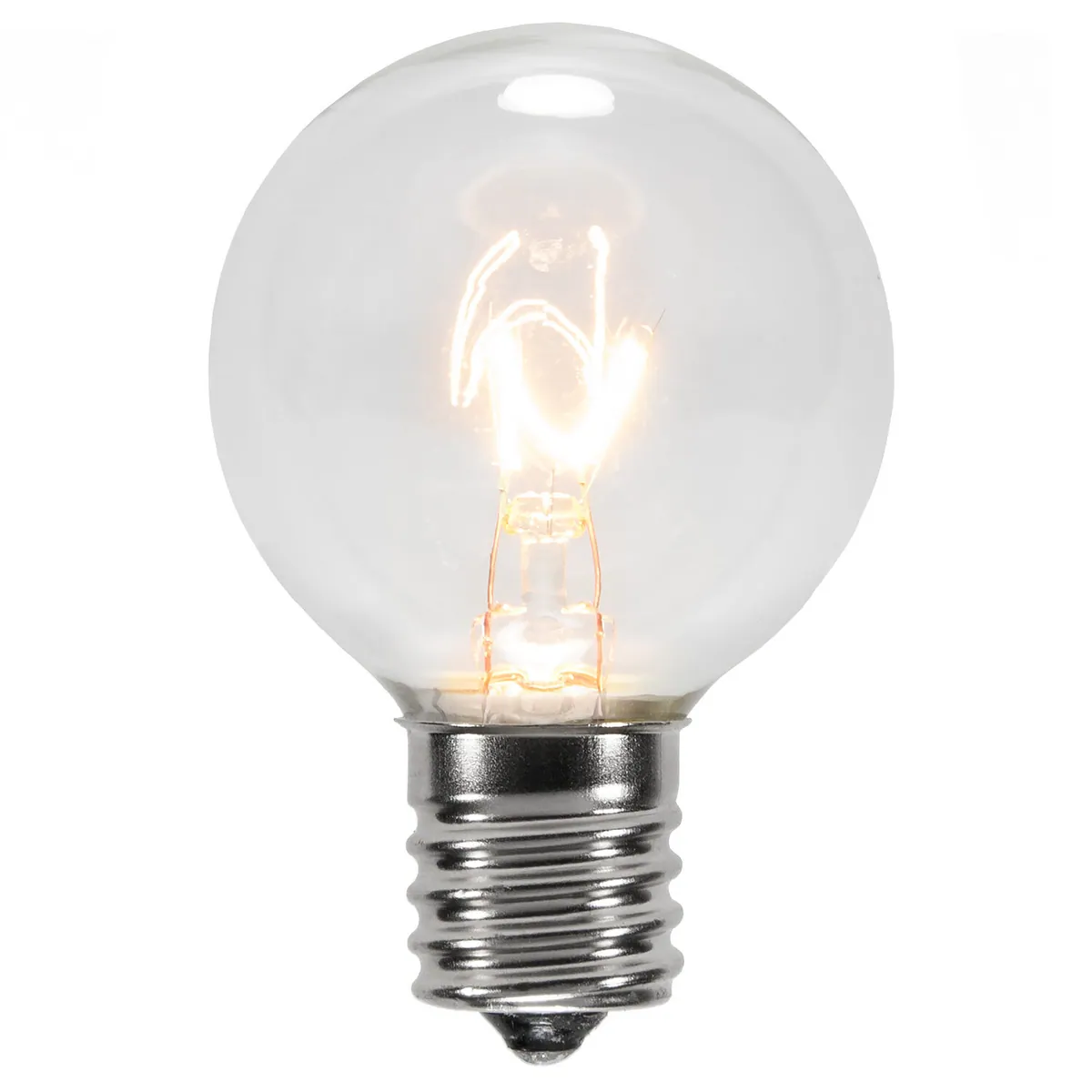 G40 Clear Transparent Globe Lights, E17 - Intermediate Base, Pack of 25 - Wintergreen Lighting® 18770
